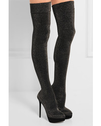 Charlotte Olympia More Is More Metallic Jersey Over The Knee Boots Black