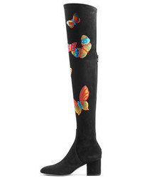 Valentino Over Knee Suede Boots With Butterflies