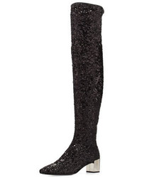 Roger Vivier Polly Sequined Over The Knee Boot Black