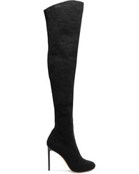 Francesco Russo Stretch Mesh Over The Knee Boots Black