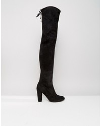 Glamorous Tie Back Black Heeled Over The Knee Boots