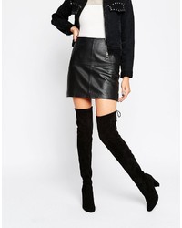 Glamorous Tie Back Black Heeled Over The Knee Boots