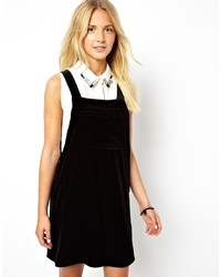 Asos Pinafore Dress In Velvet With Zip Sides