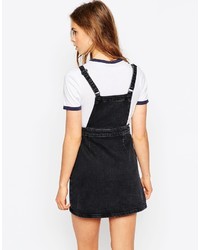 Asos Tall Denim A Line Pinafore Dress In Washed Black