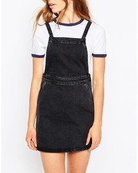 Asos Tall Denim A Line Pinafore Dress In Washed Black