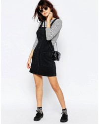 Asos Collection Denim Mini Pinafore In Washed Black