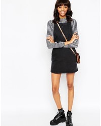 Asos Collection Denim Mini Pinafore With Bow Back In Washed Black