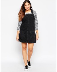 Asos Curve Denim Pinafore Dress With Cross Back Patch Pockets