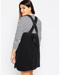 Asos Curve Denim Pinafore Dress With Cross Back Patch Pockets