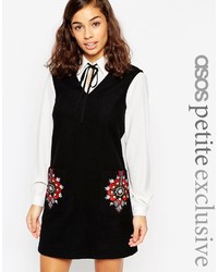 Asos Petite Pinafore Dress With Embroidered Pockets