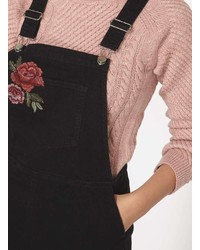 Rose Embroidered Dungaree Pinafore Dress