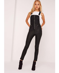 Missguided Coated Skinny Dungarees Black
