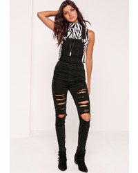 Missguided Ripped Skinny Leg Dungarees