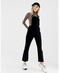 ASOS DESIGN Uncut Cord Dungaree With Kickflare In Washed Black