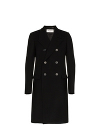 Saint Laurent Black Double Breasted Wool Overcoat