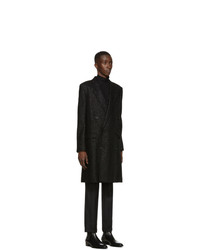 Saint Laurent Black Tweed Sequin Double Breasted Coat