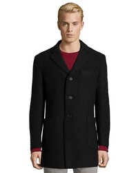 Z Zegna Black Wool Blend 3 Button Front Overcoat