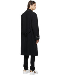 Dolce & Gabbana Black Wool Double Breasted Pearls Coat