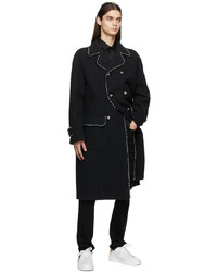 Dolce & Gabbana Black Wool Double Breasted Pearls Coat