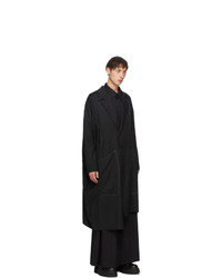 Sulvam Black Wool Gabardine Overcoat