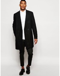 Asos Brand Collarless Double Breasted Overcoat In Black