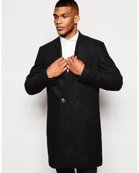 Asos Brand Collarless Double Breasted Overcoat In Black