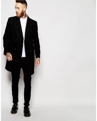 Asos Brand Double Breasted Overcoat In Black