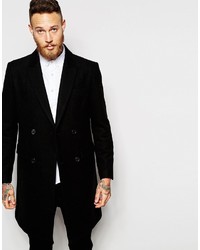 Asos Brand Double Breasted Overcoat In Black