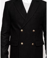 Asos Brand Double Breasted Overcoat In Wool