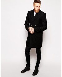 Asos Brand Double Breasted Overcoat In Wool