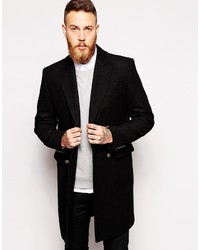 Asos Brand Double Breasted Overcoat In Wool