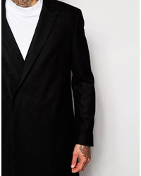Asos Brand Double Breasted Wool Mix Overcoat In Black