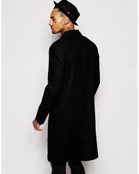 Asos Brand Double Breasted Wool Mix Overcoat In Black