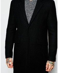Asos Brand Harris Tweed Overcoat In Black