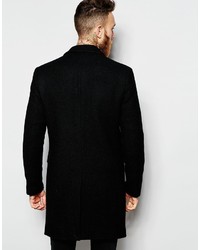 Asos Brand Harris Tweed Overcoat In Black