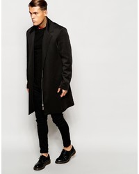 Asos Brand Neoprene Overcoat In Black