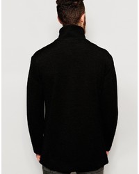 Asos Brand Overcoat With Asymmetric Zip In Black