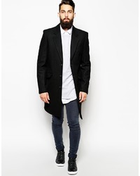 Asos Brand Wool Overcoat In Black