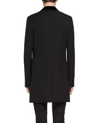 Saint Laurent Chesterfield Wool Velvet Collar Single Breasted Coat Black