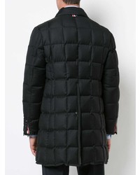 Thom Browne Downfilled Classic Bal Collar Overcoat With Tipping In Black Super 130s Wool Twill