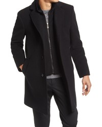 HiSO Genuine Shearling Collar Wool Blend Coat With Bib