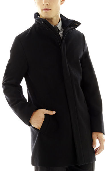 JF J.Ferrar Mens Water Resistant Midweight Topcoat | Black | Regular X-Large | Coats + Jackets Topcoats | Water Resistant