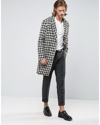 Reclaimed Vintage Overcoat In Hounds Tooth With Raw Hem