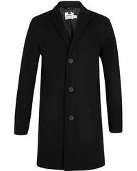 Topman Black Wool Rich Overcoat