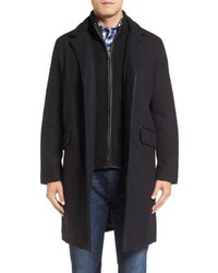 Cole Haan Wool Blend Overcoat With Knit Bib Inset