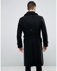 Asos Wool Mix Belted Double Breasted Overcoat With Fleece Collar