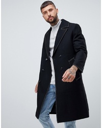 ASOS DESIGN Wool Mix Double Breasted Overcoat In Black
