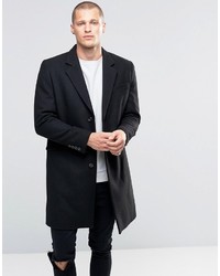 Asos Wool Mix Overcoat In Black