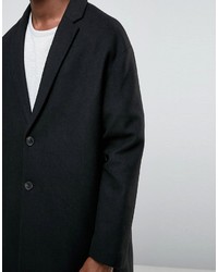 Asos Wool Mix Overcoat With Drop Shoulder In Black