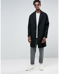 Asos Wool Mix Overcoat With Drop Shoulder In Black